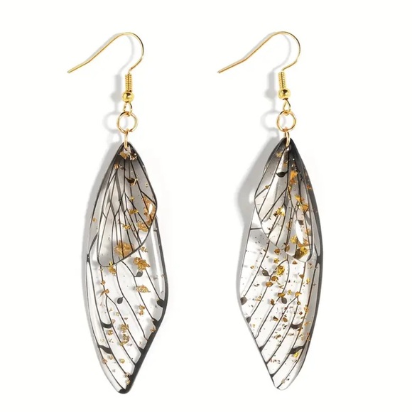 Transparent Resin Butterfly Wings Drop Earrings - Picture 3 of 5
